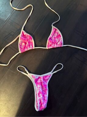 Vintage 90’s Roma swim Y2K dead stock Pink white Micro string Bikini Small rave